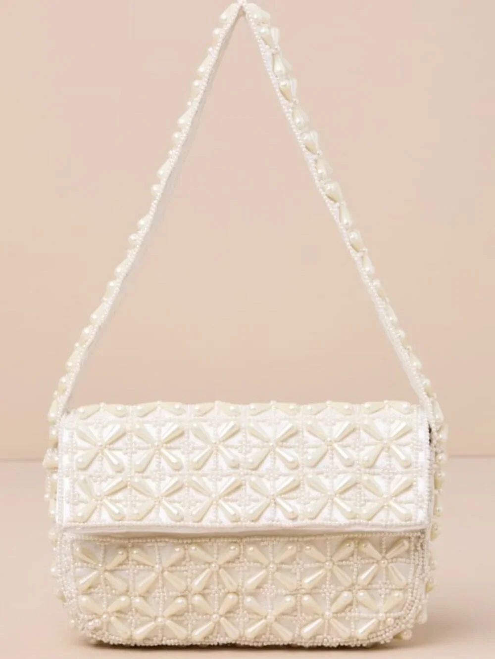 Lulus Luxe Perception Ivory Pearl Beaded Mini Shoulder Bag White - Size One Size